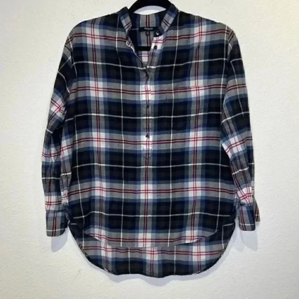 Madewell XS collarless popover plaid shirt